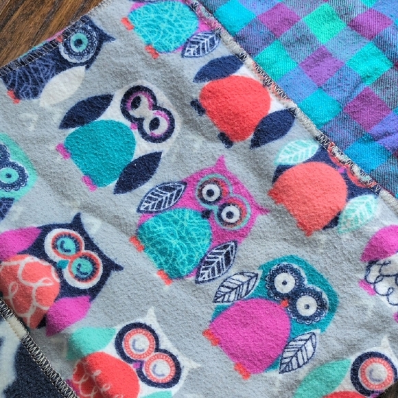 Handmade Owl Flannel & Blue Medallion Fleece Infinity Cowl Ring Scarf - Picture 4 of 7